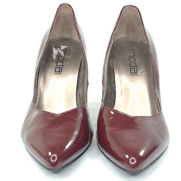 Moda Spana Patent Leather Heels Maroon Pointed Toe - Picture 4 of 10